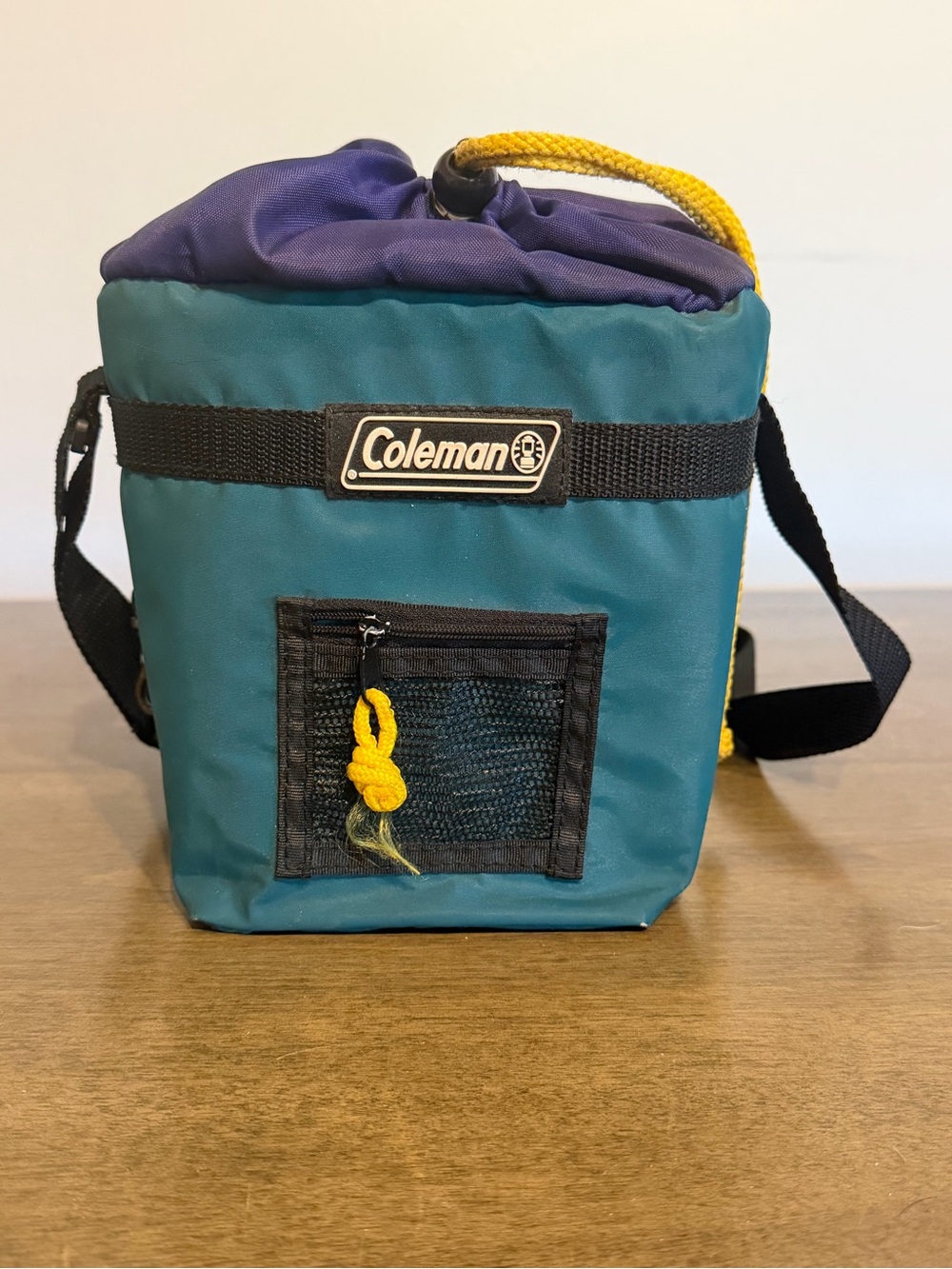 Vintage Coleman Shoulder Cooler Green/ Blue, Cinched Closure Lunch Cooler